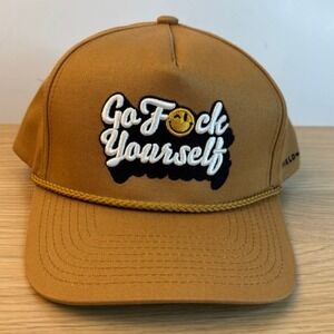 Field Grade Mens Go F*** Yourself Snapback Hat Tan Mustard Rope Cap Smiley Face